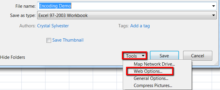 Tools > Web Options