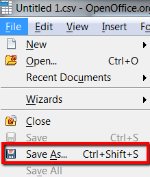 Open Office - Save As