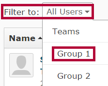 identifies Filter to dropdown and a listed group.