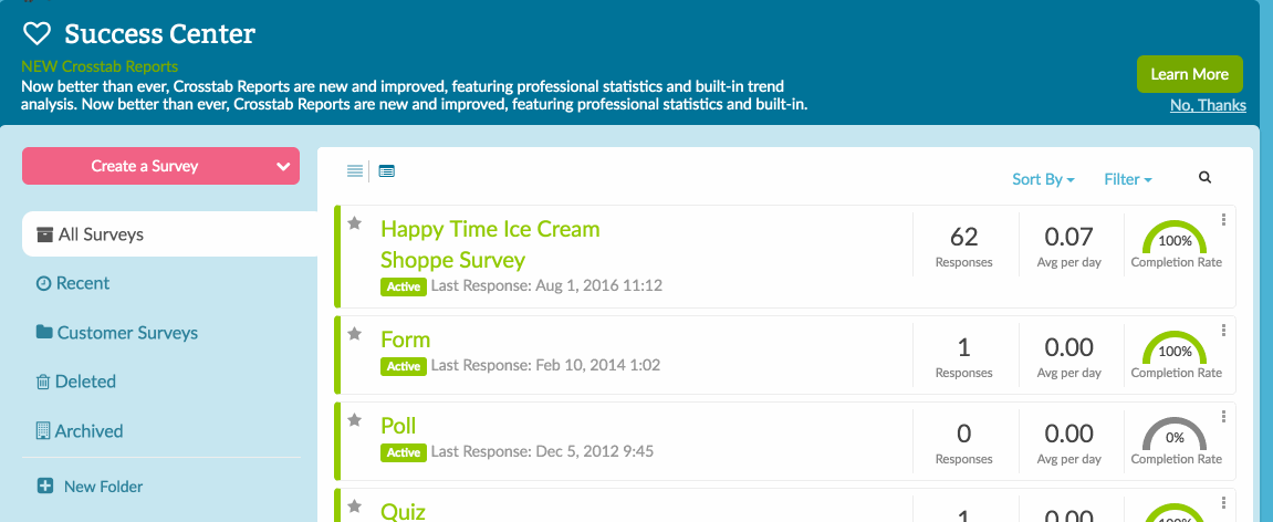 Close a survey from home page