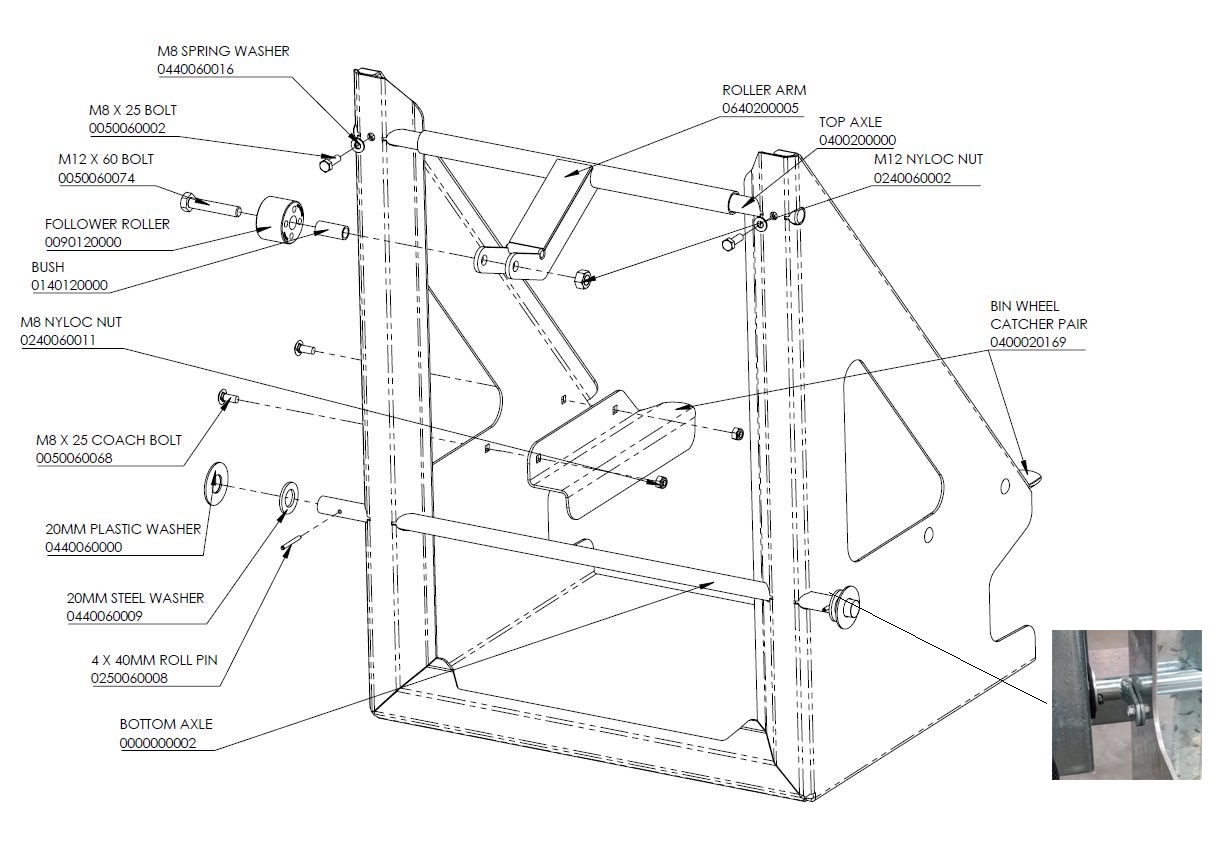 Exploded diagram of the Dumpmaster cradle assembly