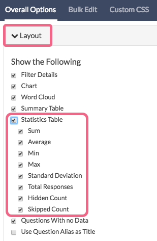 Add Statistics Table To Compatible Questions