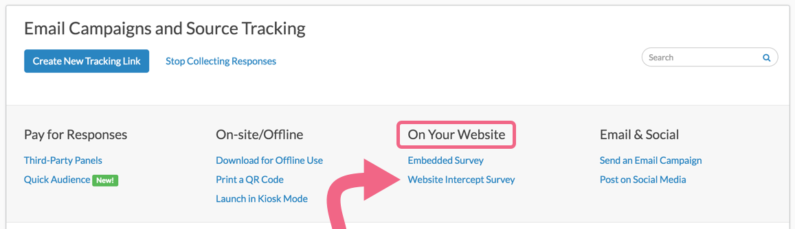Create a Website Intercept Survey Link