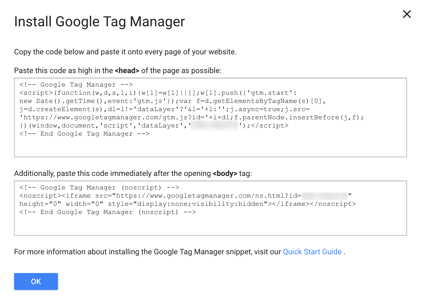 Google Tag Manager Install Codes