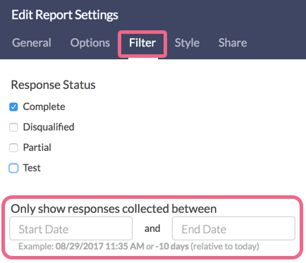 Date Filtering: Other Report Types