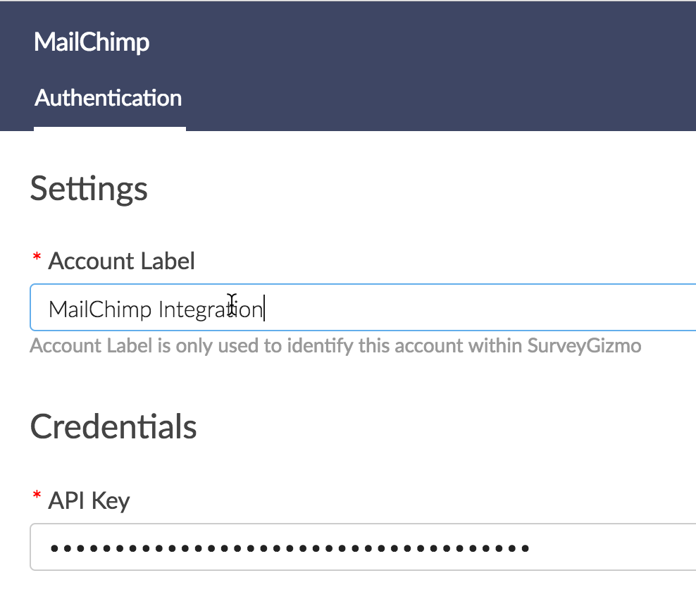 Add MailChimp Account Label and API Key