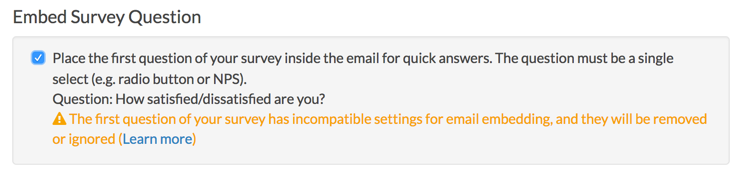 Embed Survey Question: Incompatible Settings