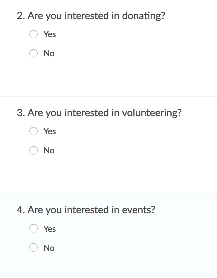 Push Data from Separate Radio Button Questions to Interests