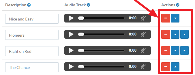 Screenshot of the Music on Hold screen with the ordering buttons highlighted.