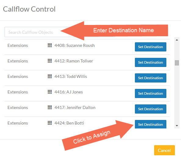 Screenshot of the Callflow Control pop-up.
