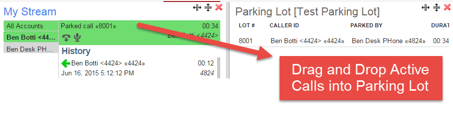 Screenshot of the Parking Lot Widget illustrating drag and drop mehtodology.