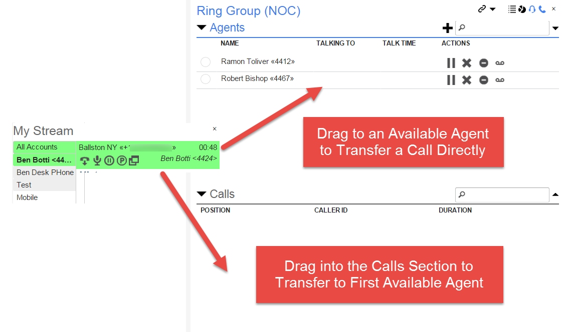 Screenshot of the Calls Section drag and drop functionality.