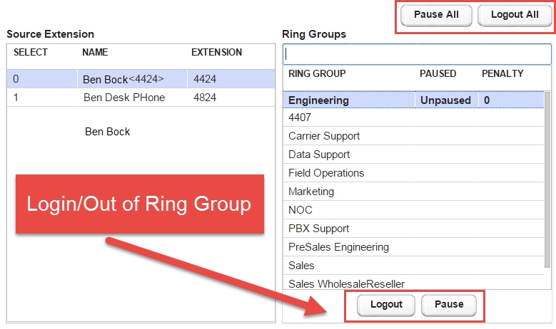 Screenshot of ring groups currently configured in Kerauno.
