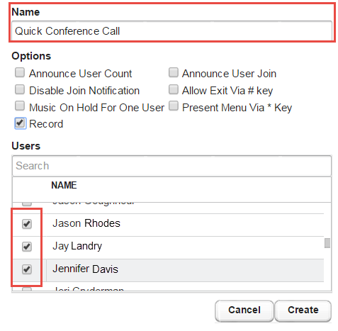 Screenshot illustrating the use of the Conference button.