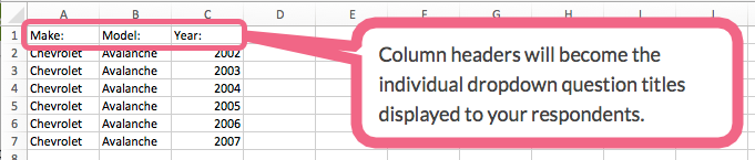 Cascading Dropdown File: Column Headers