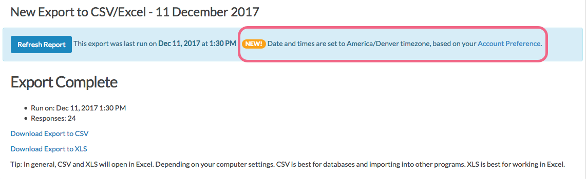 CSV/Excel Export: Date and Time Information