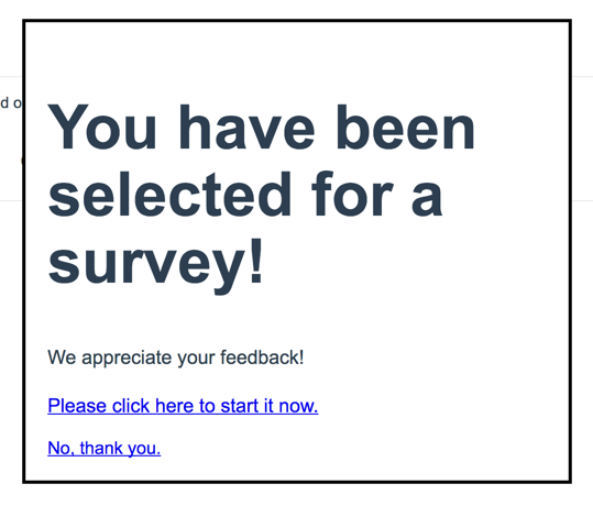 Website Popup Survey: Invitation Example