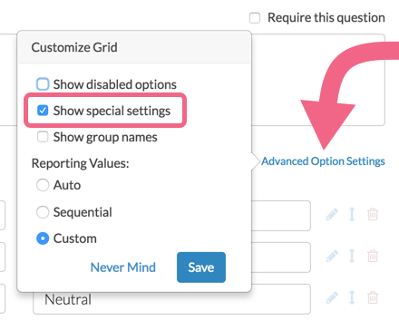 Enable Special Settings