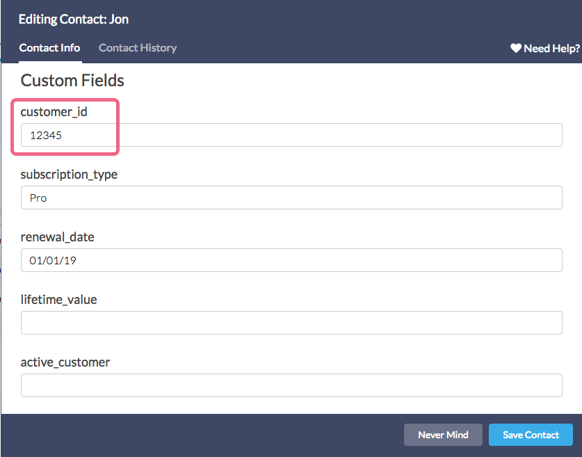 Contact List Custom Field Example