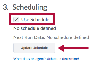 Identifies Intelligent Agent Schedule option and Indicates Update button