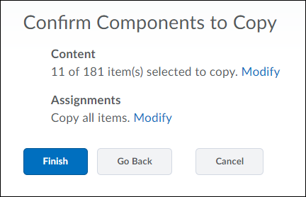 Shows Confirm Components to Copy page
