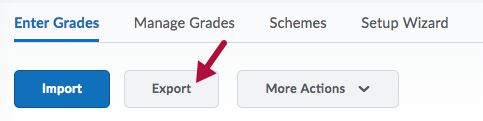 Indicates Export option on Enter Grades page