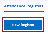 Shows Attendance Registers page with New Register identified