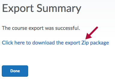 Export Summary page
