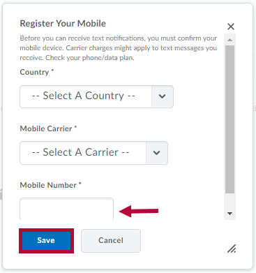 Identifies Save button and Indicates Mobile Number field