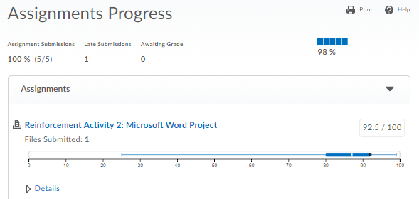 Shows the Assignments Progress Report.