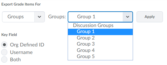 Shows Groups options.