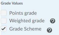 Shows the grade value options for Grades export.