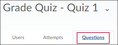 Shows Grade Quiz tabs with 'Questions' tab identified.