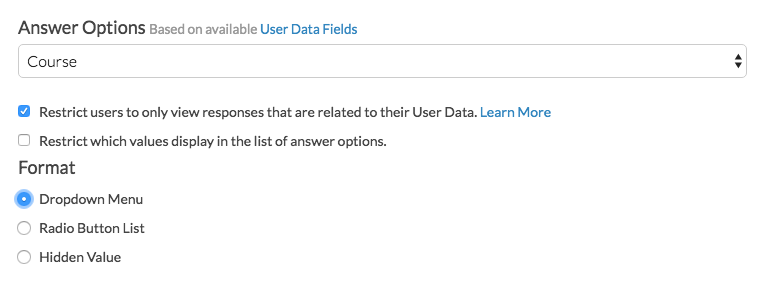 User Data Question Format
