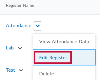 Identifies Edit Register option.