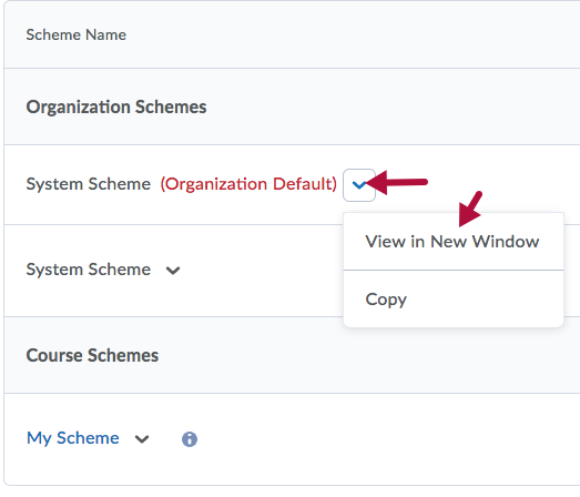 Indicates View in New Window option in context menu of Organization Scheme