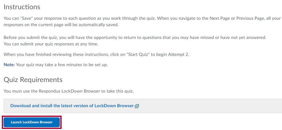 Identifies Launch LockDown Browser button
