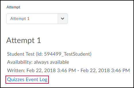 Identifies Quizzes Event Log link