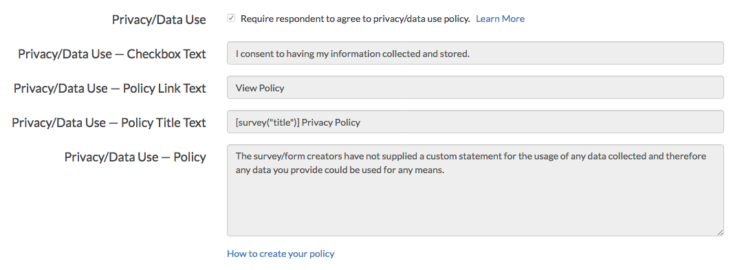 Survey Data Use Policy Fields - Read-Only