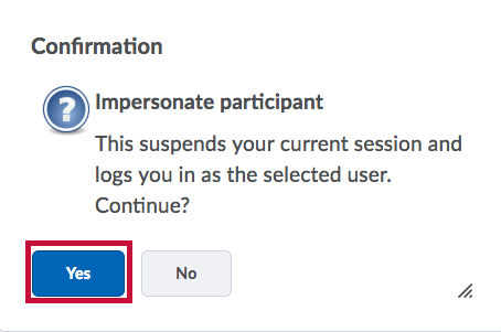 Identifies Yes button on confirmation screen