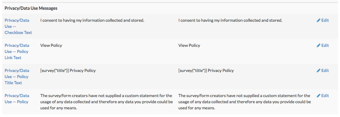 Translate Privacy/Data Use Policy Fields
