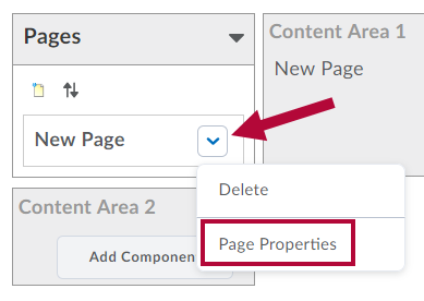 Indicates Drop Down arrow and Identifies Page Properties.