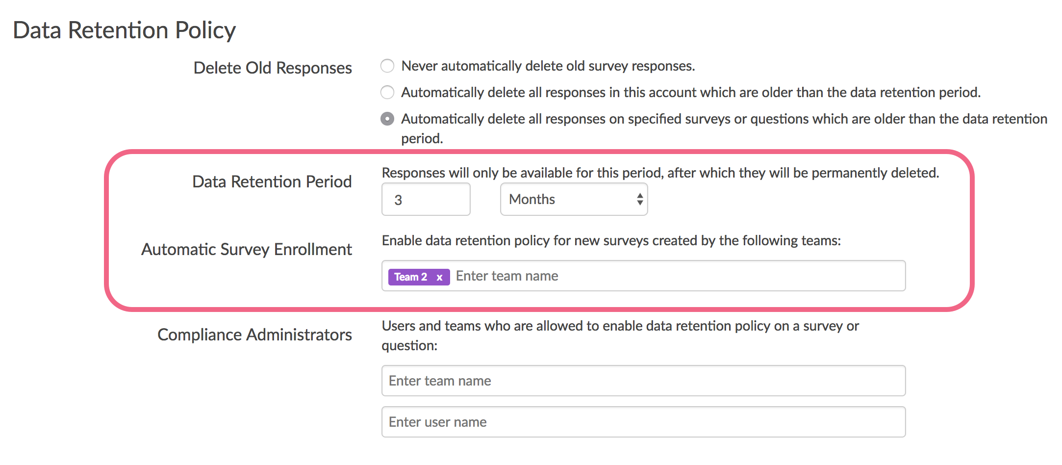 DRP Setting: Automatically delete responses on specified surveys