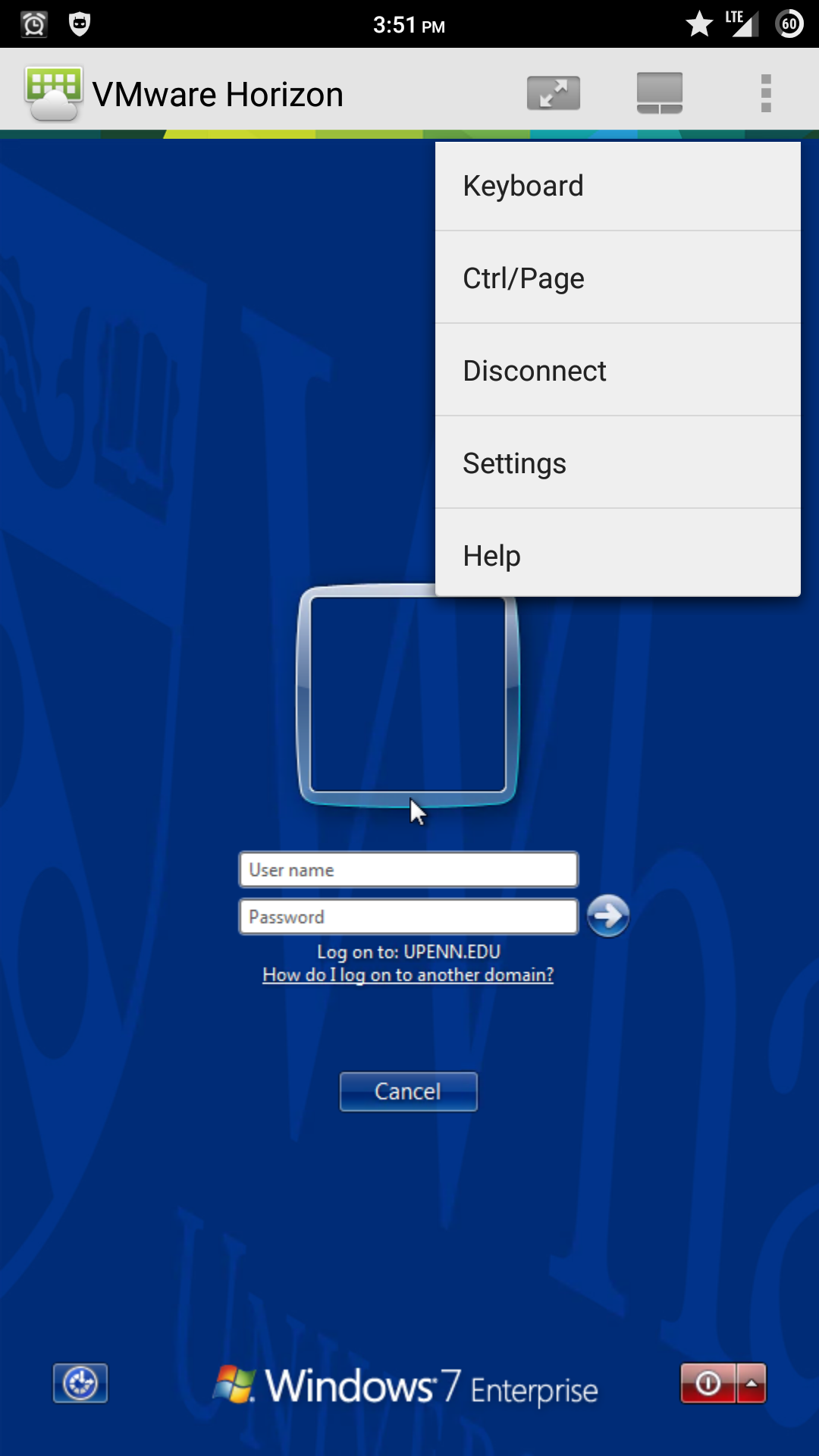 Screenshot showing how to access Android functions. 