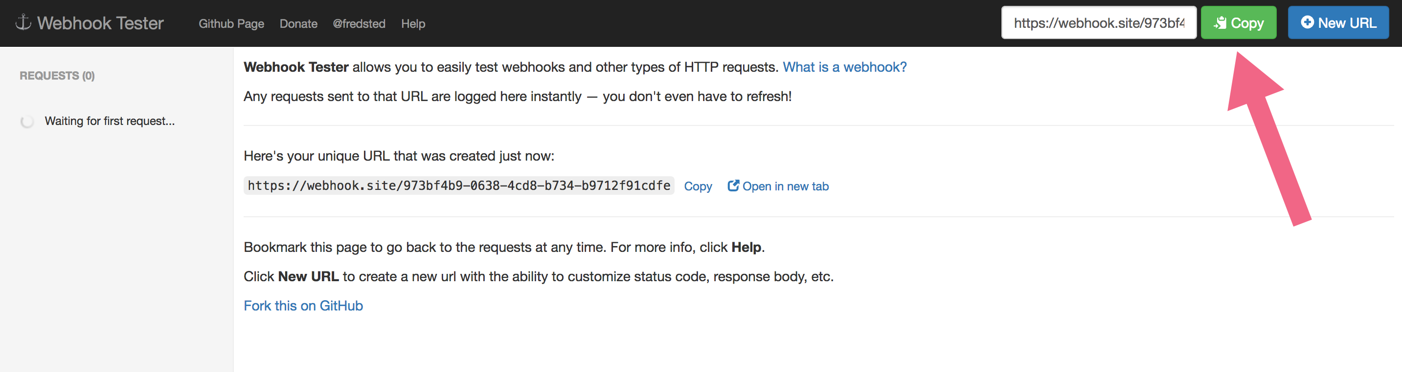 Copy Your Webhook Tester Test URL