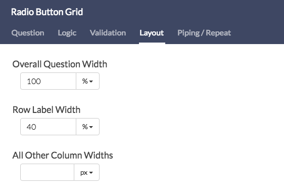 Grid Questions - Specify Other Row Width