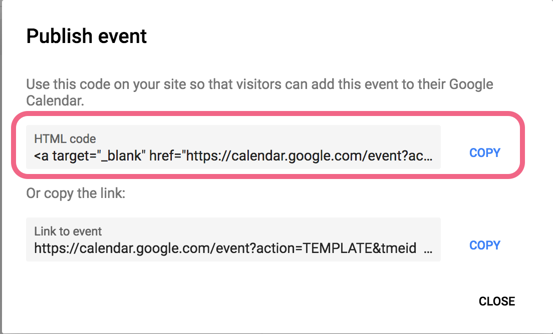 Google Calendar Event Embed Code