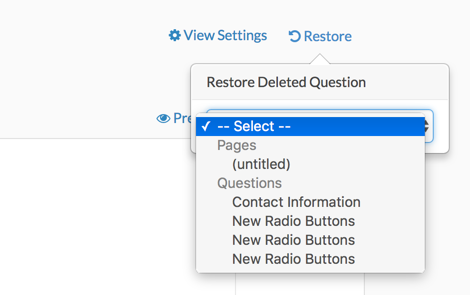 Select a Question or Page to Restore