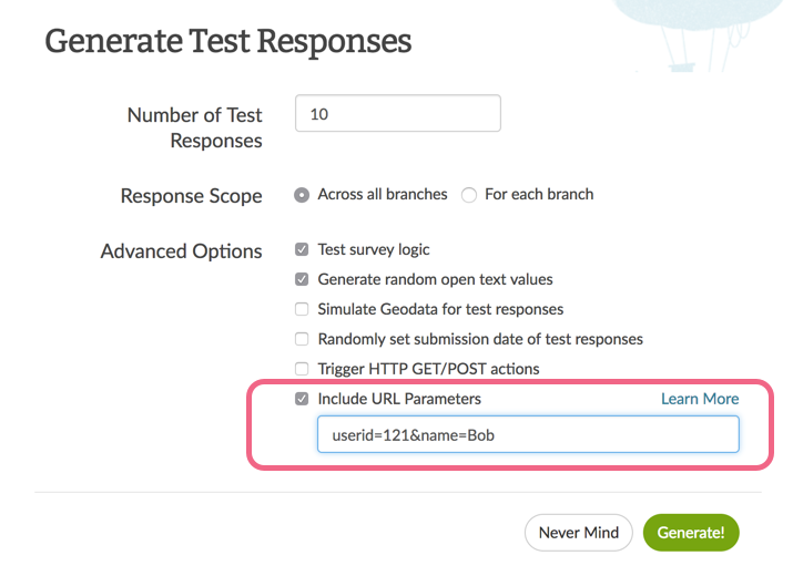 Include URL Parameters for Testing