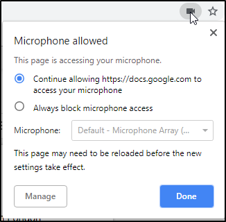 Chrome Microphone Access Screen